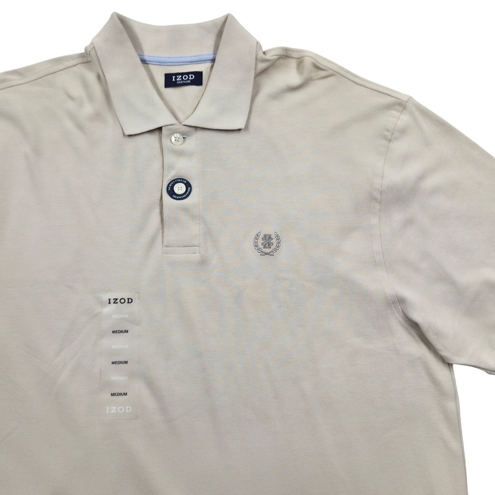 NWT IZOD Silkwash Short Sleeve Polo Shirt Cotton Beige Mens‎ Medium